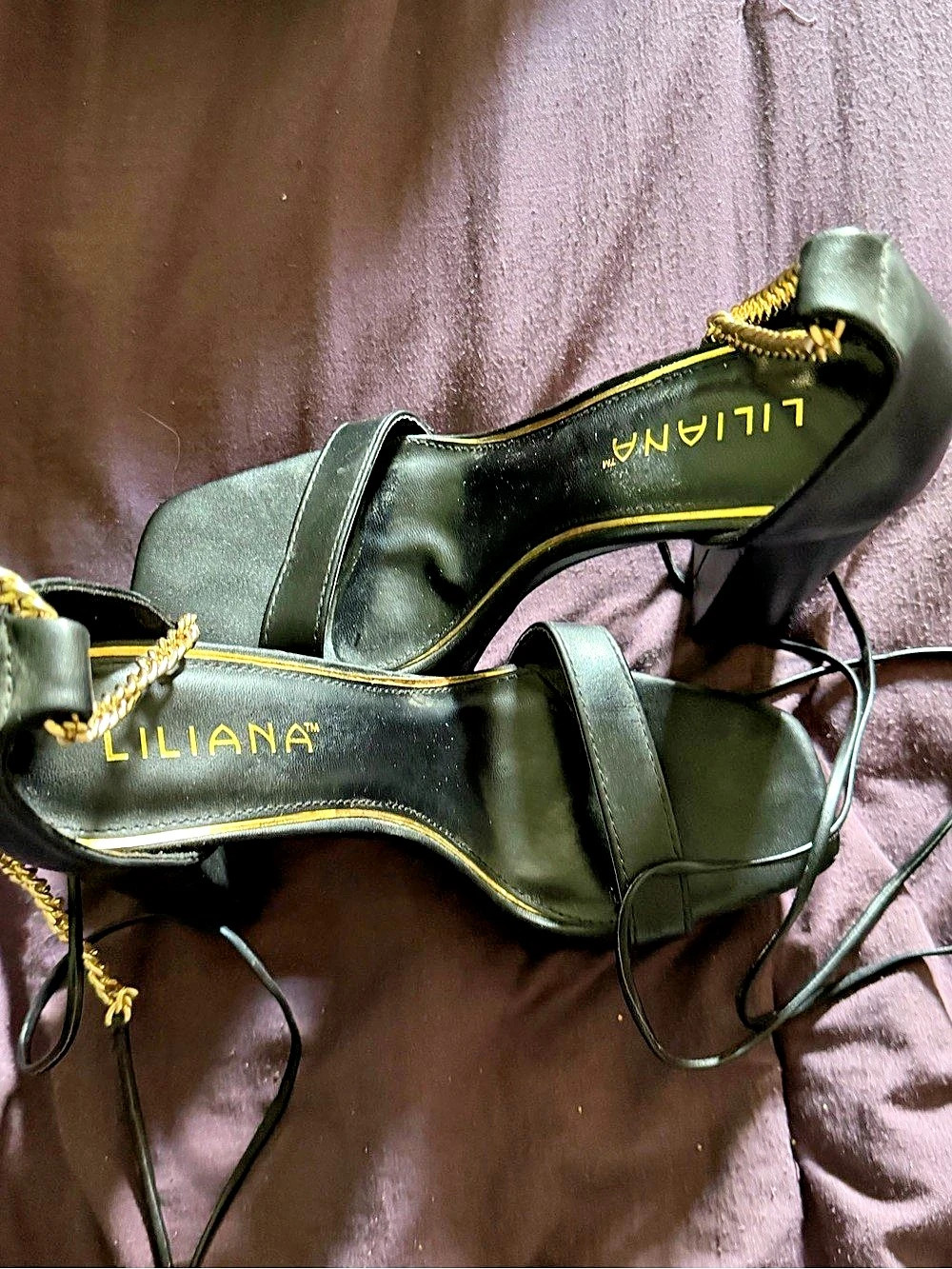 Liliana Dreamy-1 Gold Chain Dress High Heel Black Heels